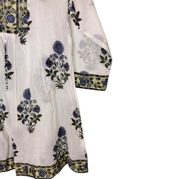 Miniature Auroville Womens Dress Sz L 100% Cotton Bib 3/4 Sleeve Botanical Kurta - Picture 11 of 11
